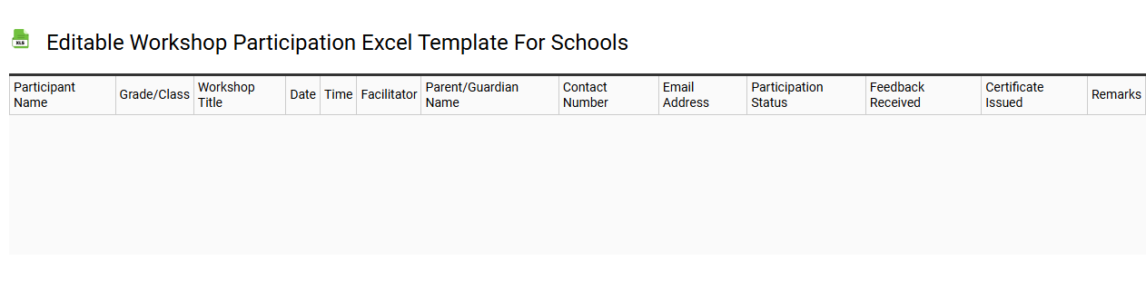 Editable workshop participation Excel template for schools