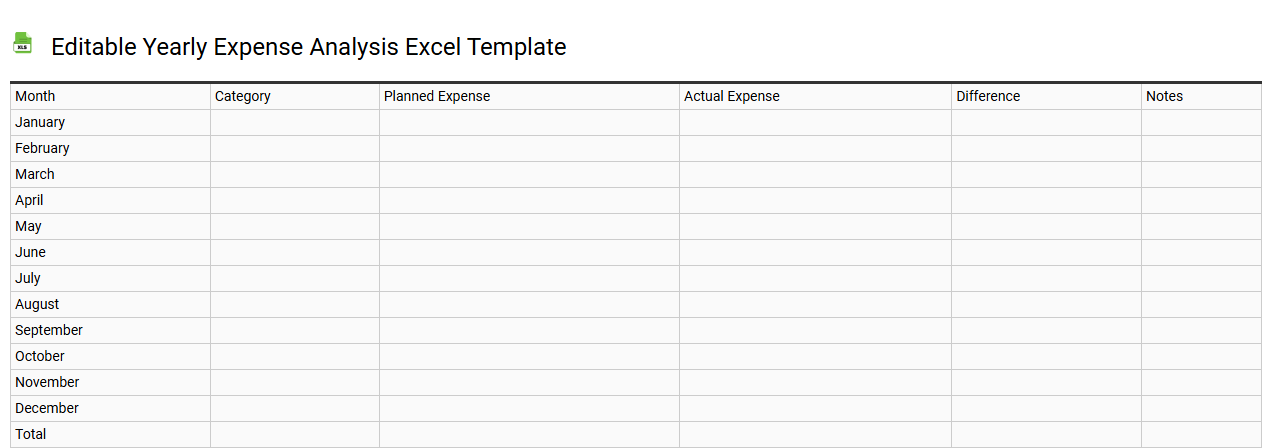 Editable yearly expense analysis Excel template