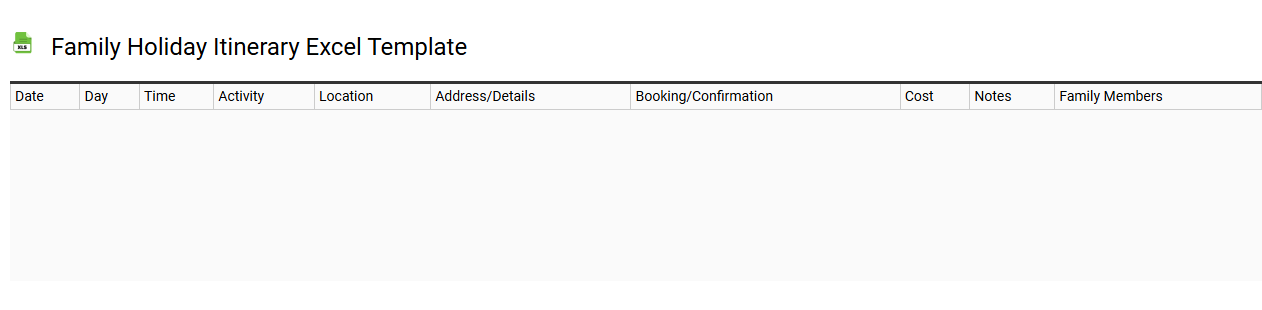 Family holiday itinerary Excel template