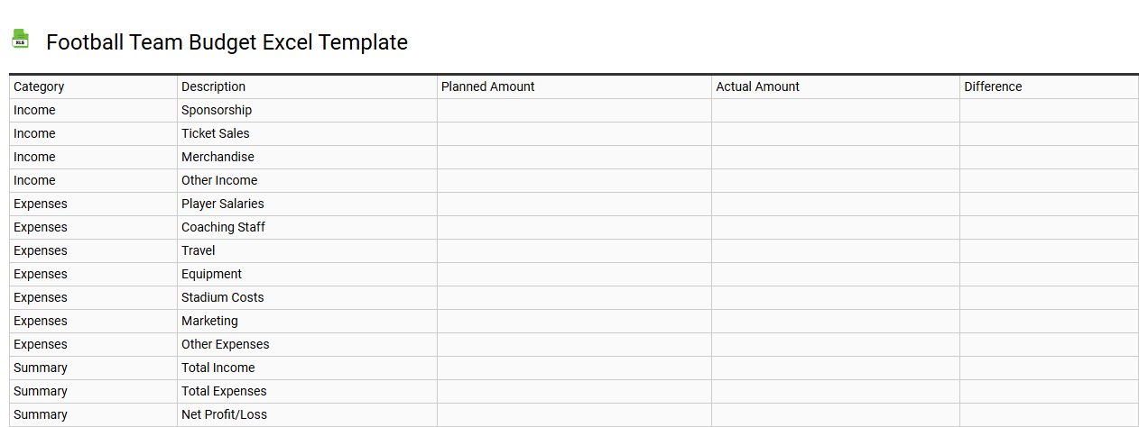 Football team budget Excel template