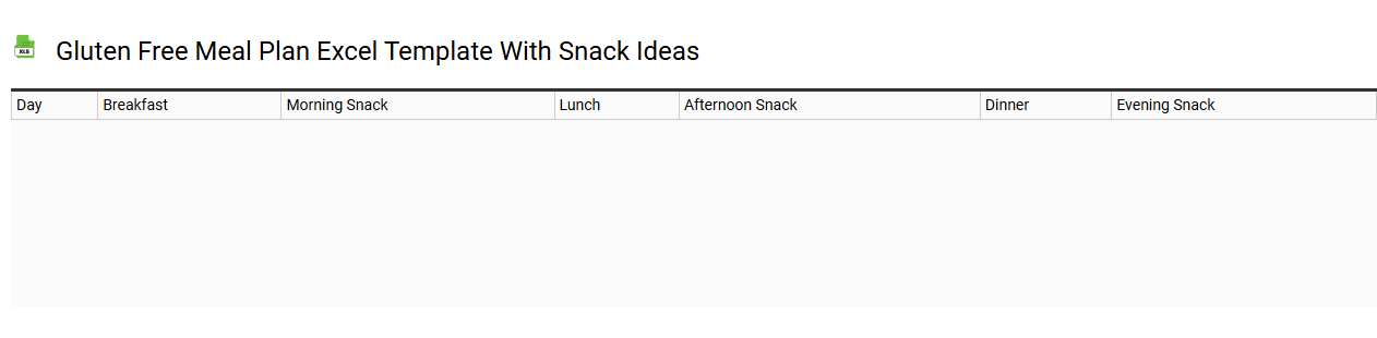 Gluten free meal plan Excel template with snack ideas