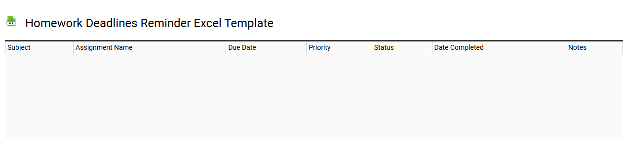 Homework deadlines reminder Excel template