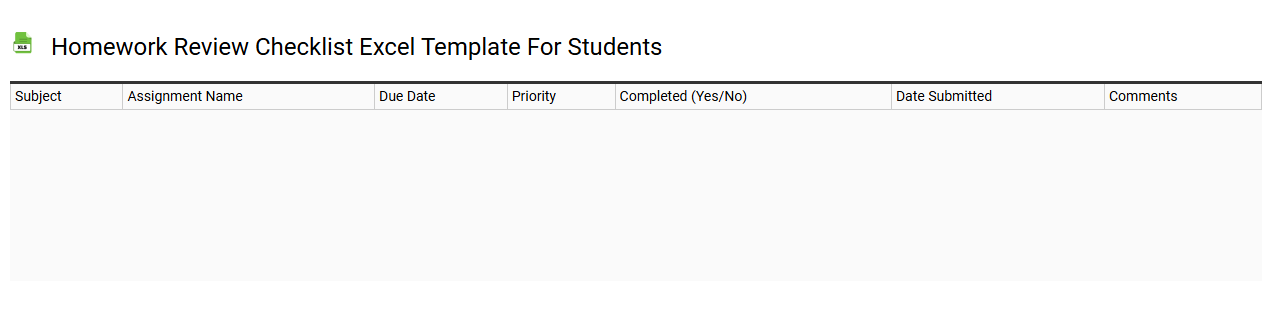 Homework review checklist Excel template for students