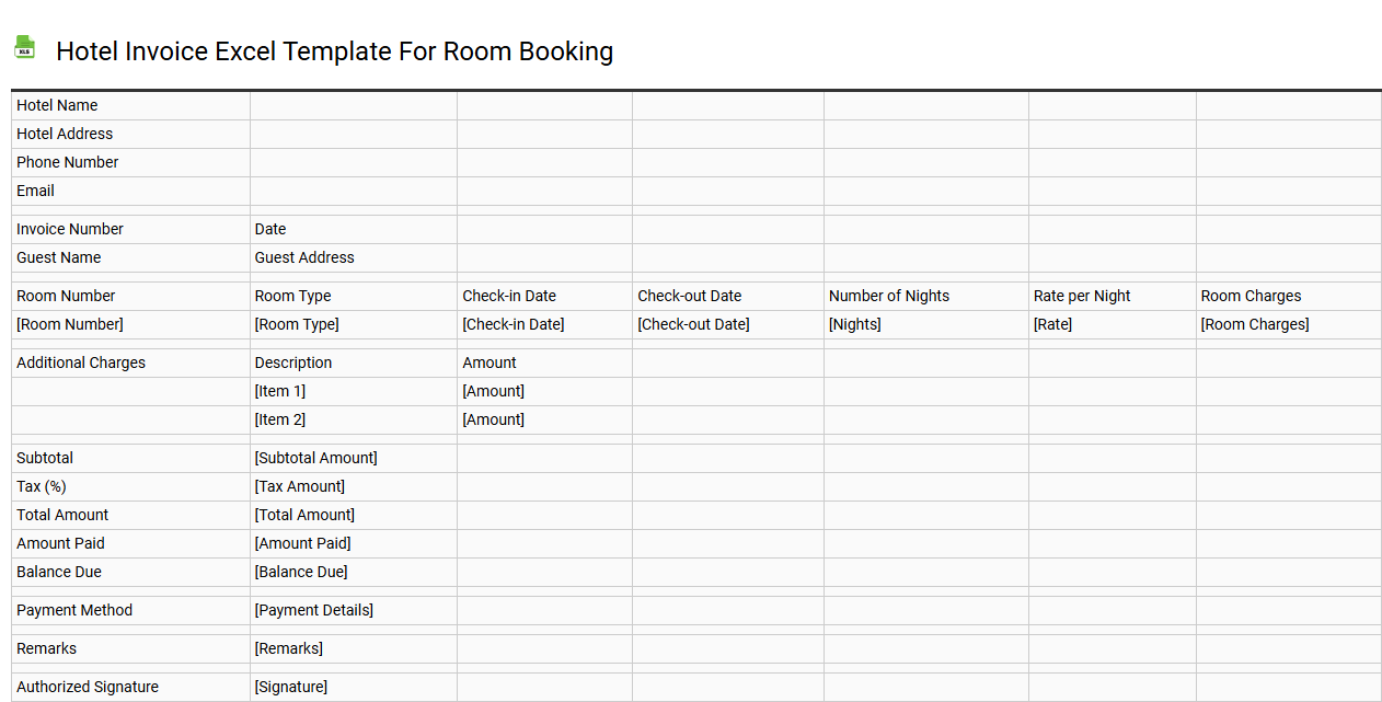 Hotel invoice Excel template for room booking