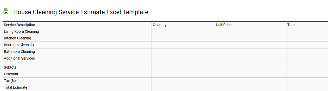 House cleaning service estimate Excel template