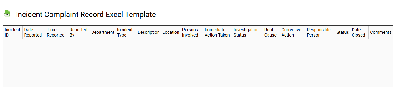 Incident complaint record Excel template