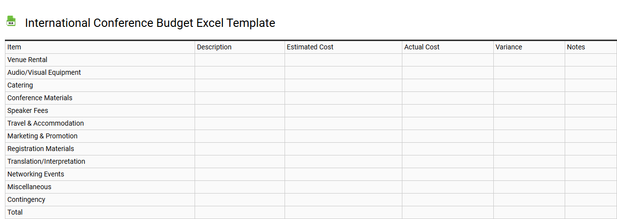 International conference budget Excel template