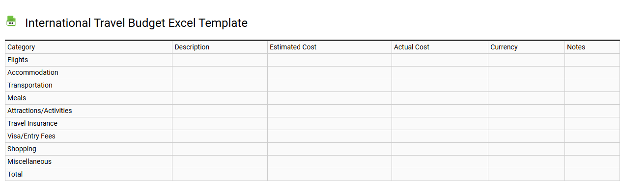 International travel budget Excel template