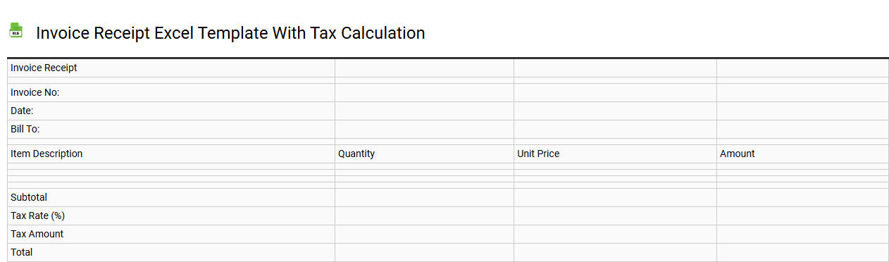 Invoice receipt Excel template with tax calculation