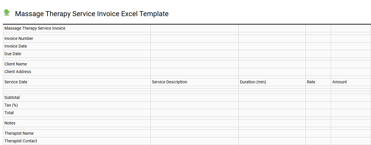 Massage therapy service invoice Excel template