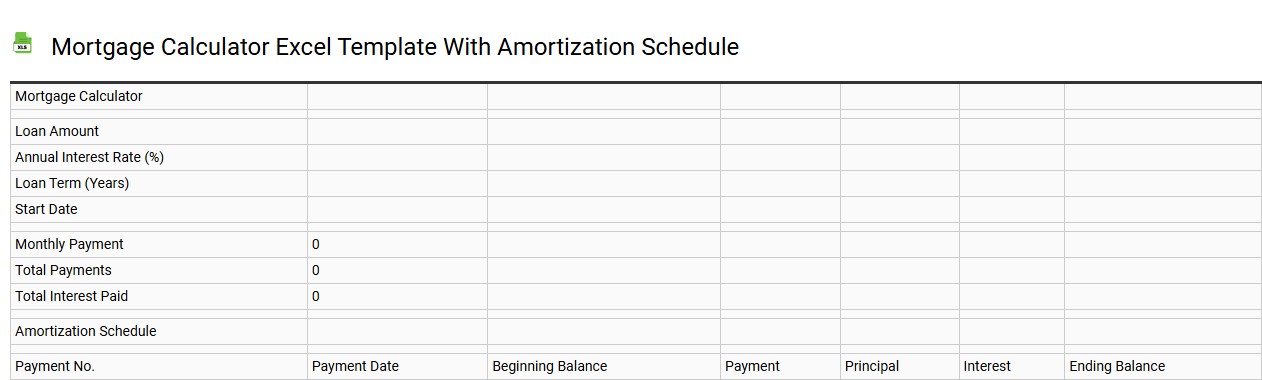 Mortgage calculator Excel template with amortization schedule