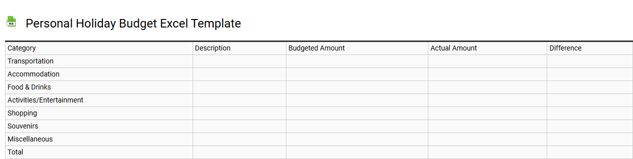 Personal holiday budget Excel template