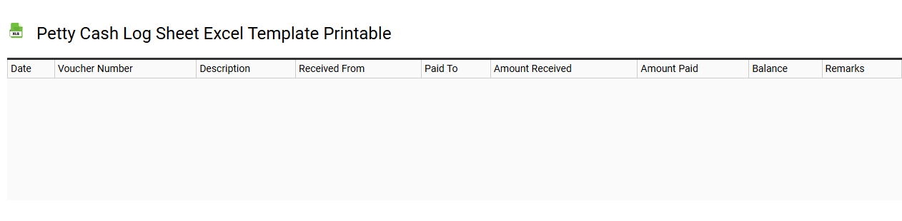 Petty cash log sheet Excel template printable
