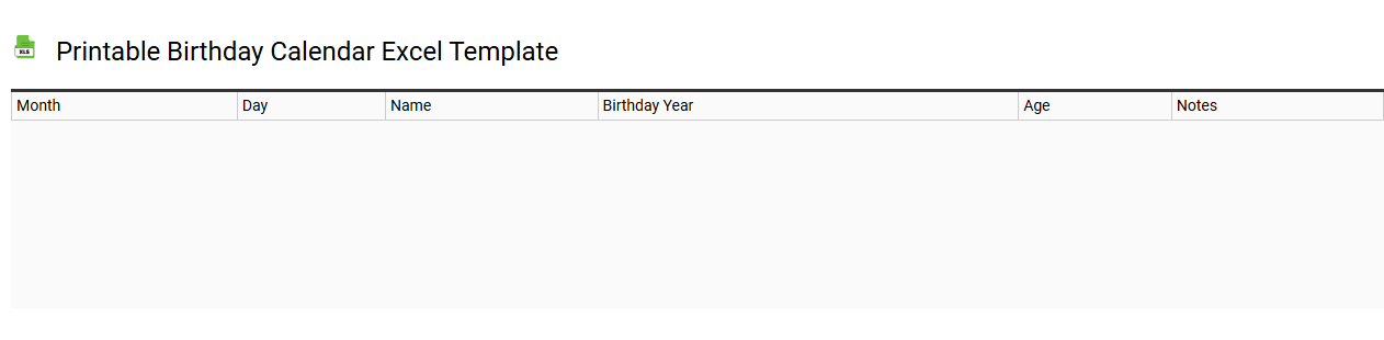 Printable birthday calendar Excel template
