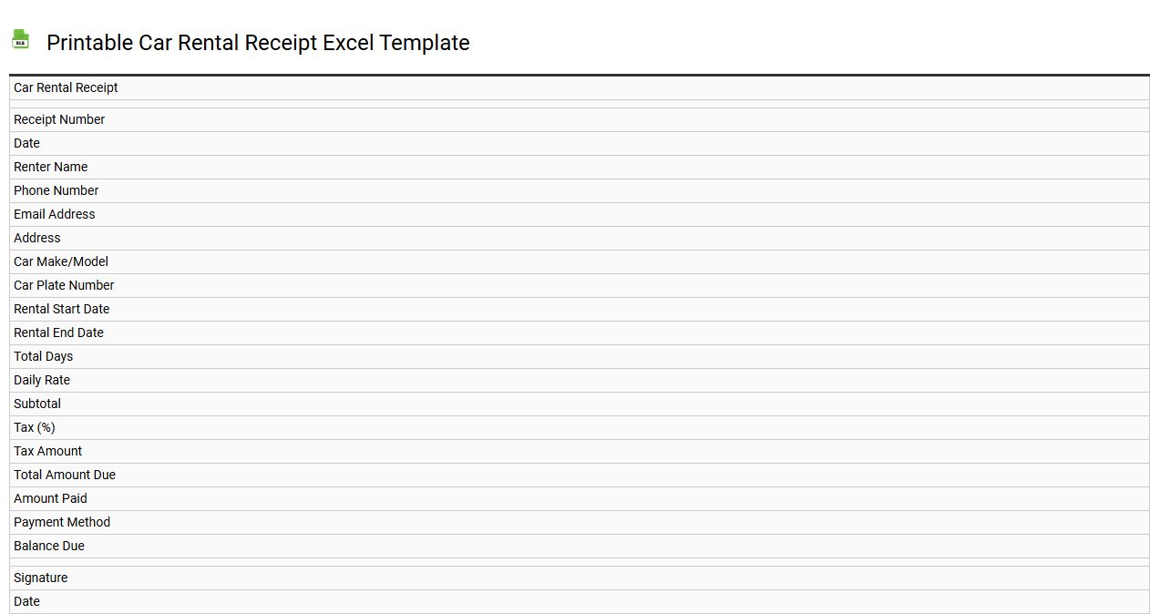 Printable car rental receipt Excel template
