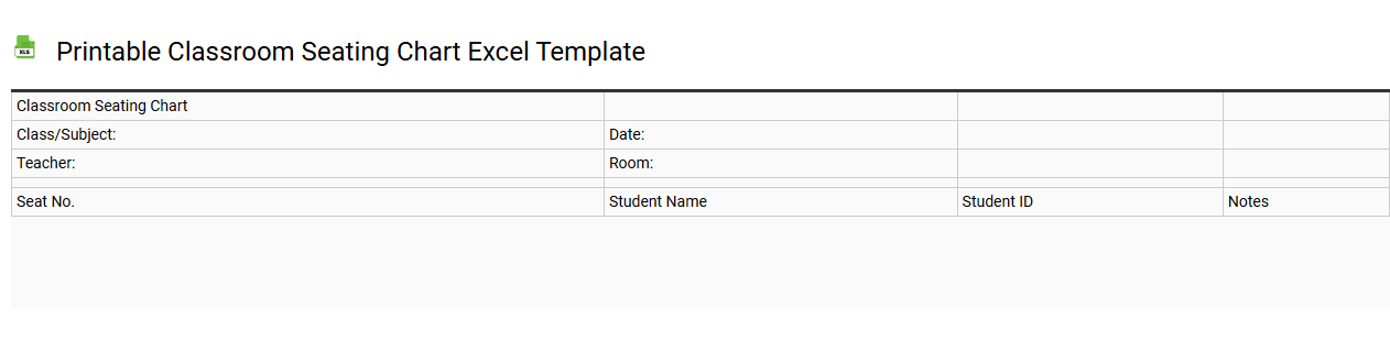 Printable classroom seating chart Excel template