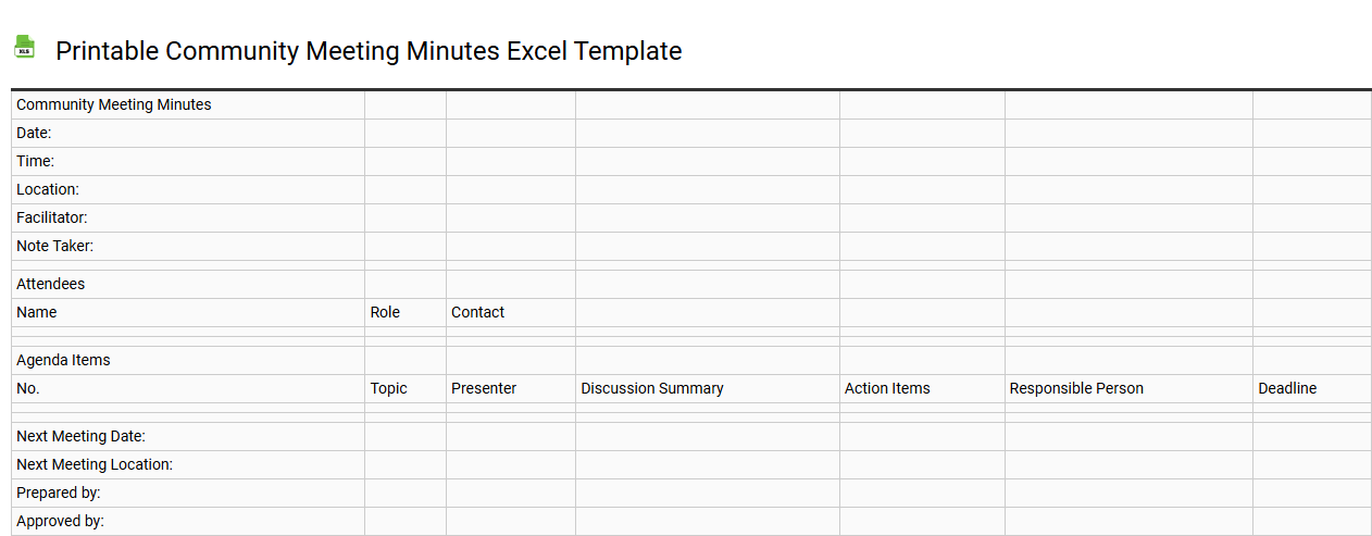 Printable community meeting minutes Excel template