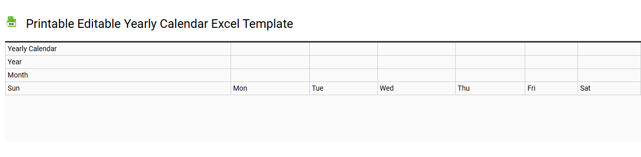 Printable editable yearly calendar Excel template