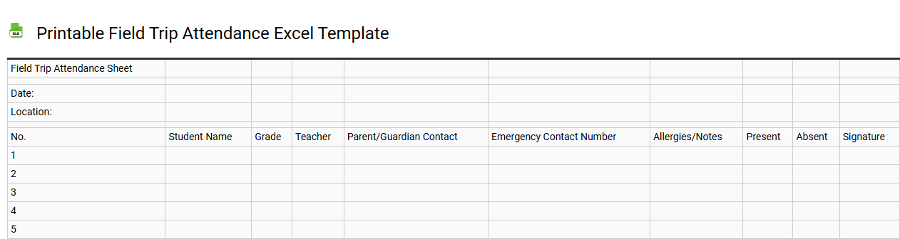 Printable field trip attendance Excel template