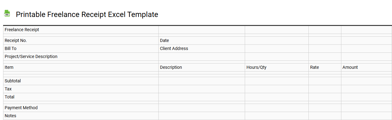 Printable freelance receipt Excel template