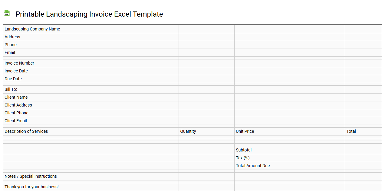 Printable landscaping invoice Excel template