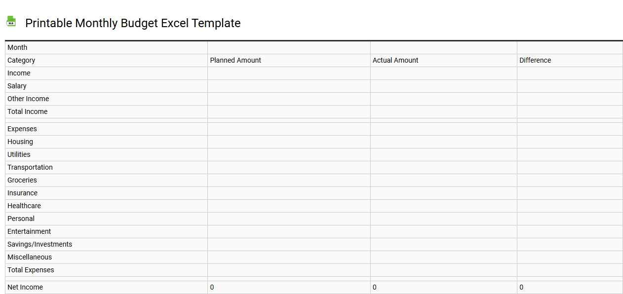 Printable monthly budget Excel template