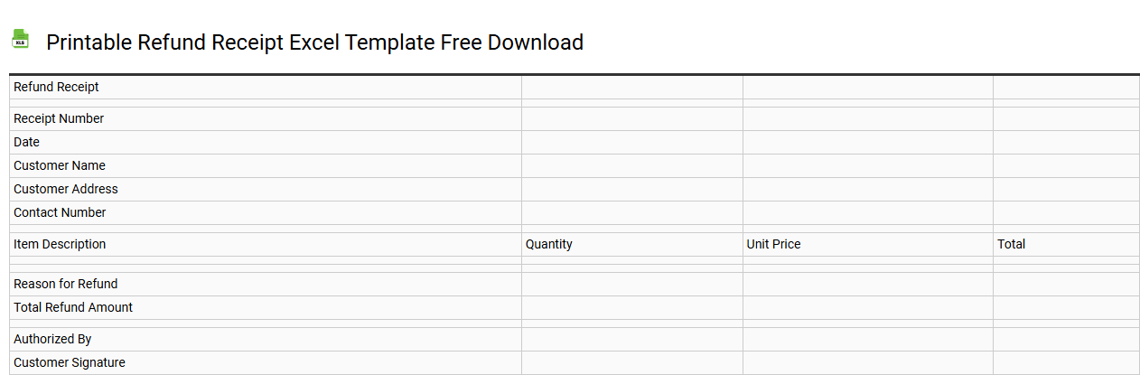 Printable refund receipt Excel template free download