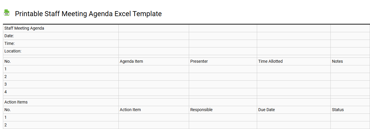 Printable staff meeting agenda Excel template