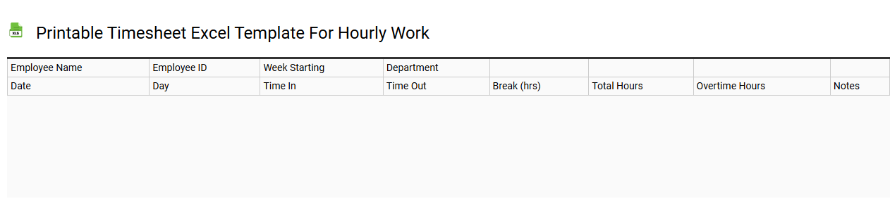 Printable timesheet Excel template for hourly work