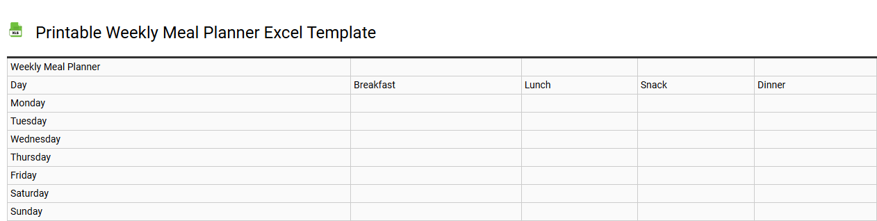 Printable weekly meal planner Excel template