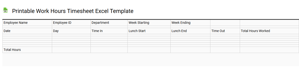 Printable work hours timesheet Excel template