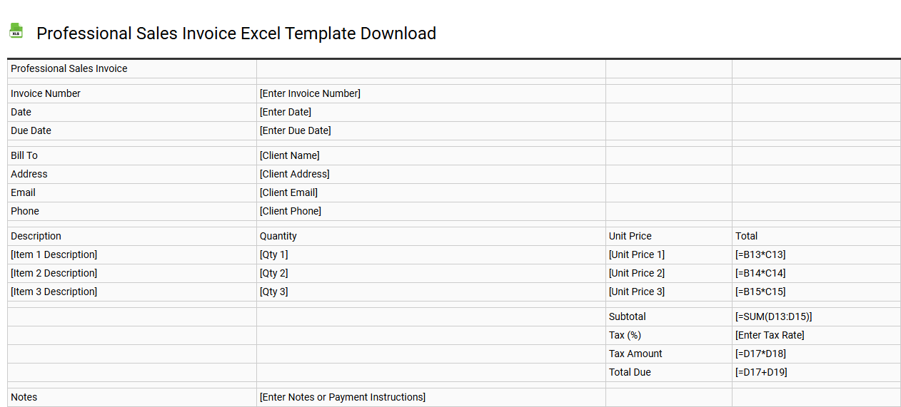 Professional sales invoice Excel template download