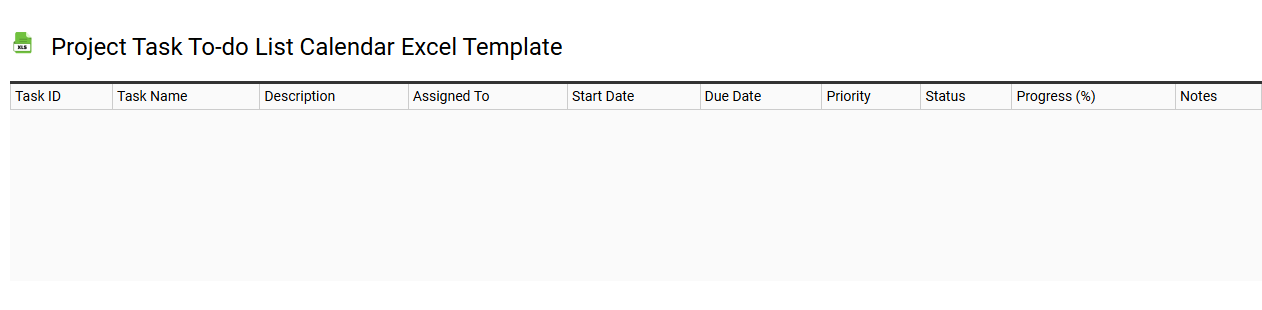 Project task to-do list calendar Excel template