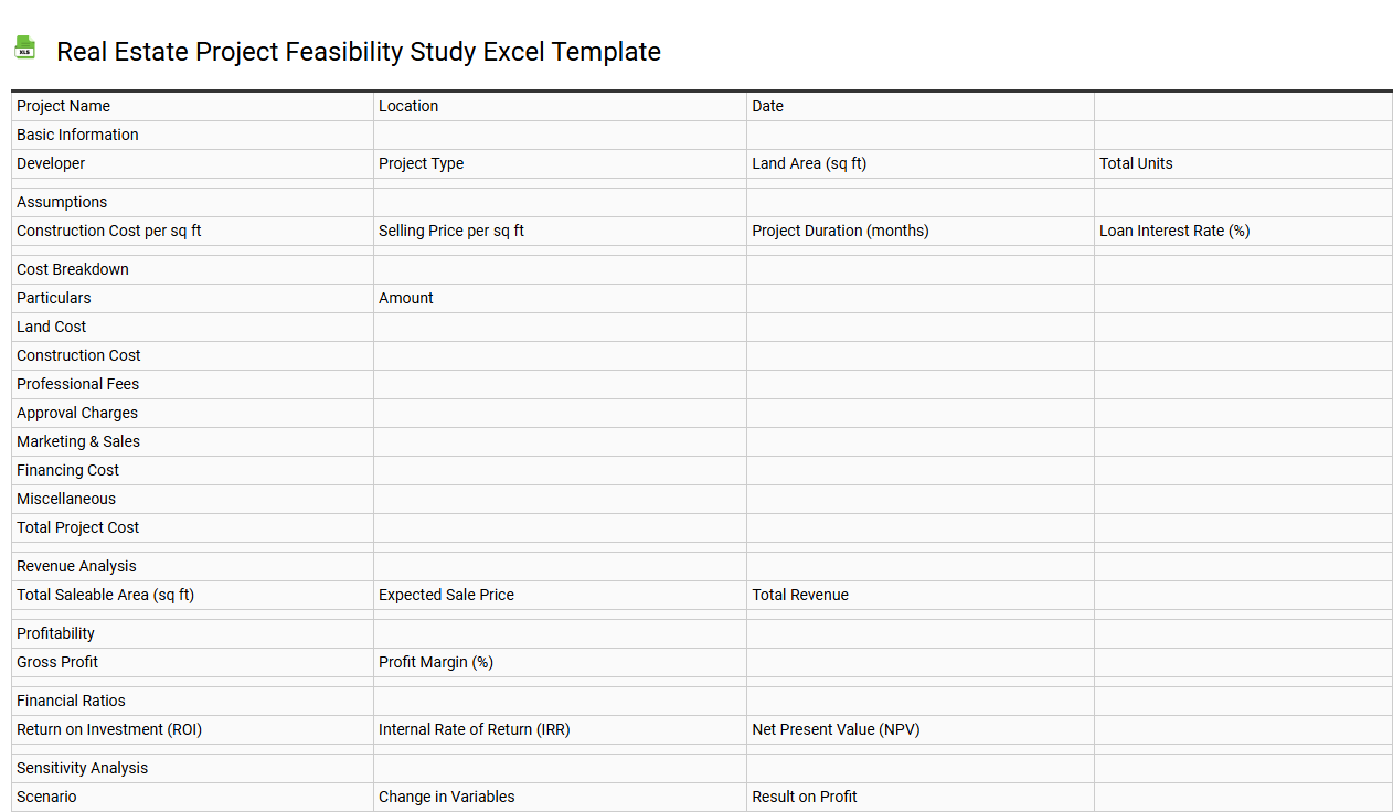 Real estate project feasibility study Excel template