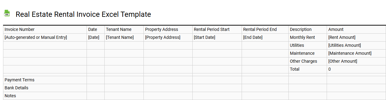 Real estate rental invoice Excel template