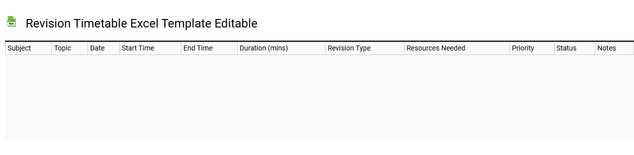 Revision timetable Excel template editable