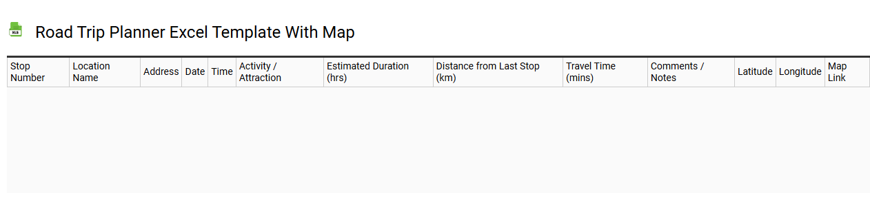 Road trip planner Excel template with map