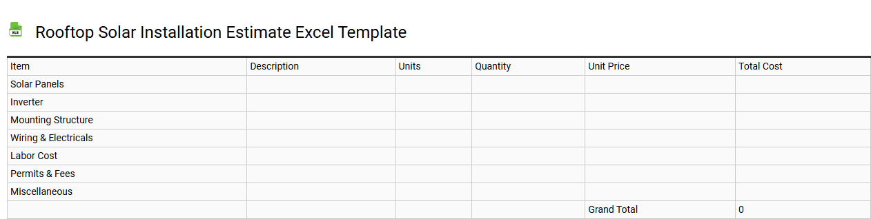 Rooftop solar installation estimate Excel template