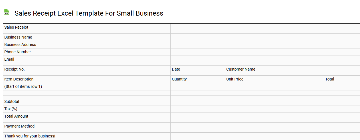 Sales receipt Excel template for small business