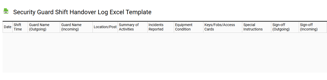 Security guard shift handover log Excel template