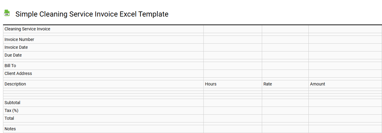 Simple cleaning service invoice Excel template