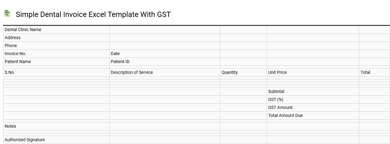 Simple dental invoice Excel template with GST