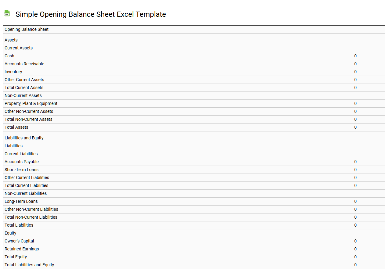 Simple opening balance sheet Excel template