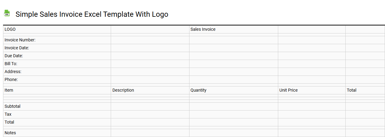 Simple sales invoice Excel template with logo