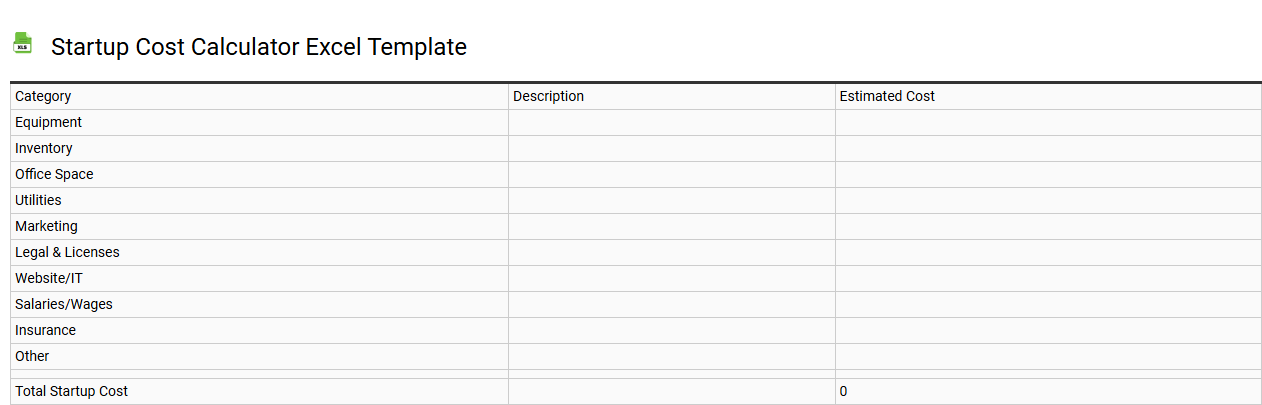 Startup cost calculator Excel template