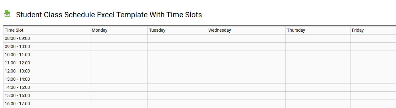 Student class schedule Excel template with time slots