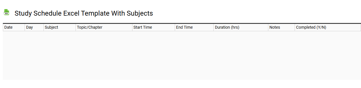 Study schedule Excel template with subjects
