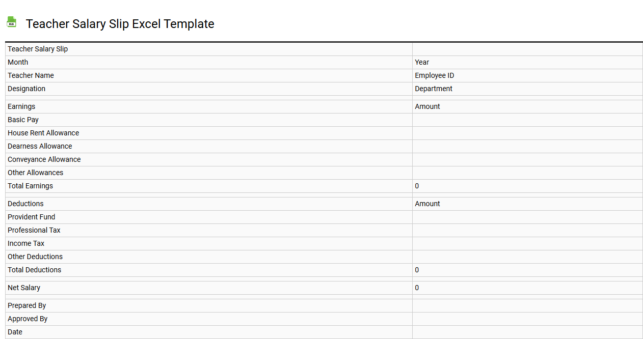Teacher salary slip Excel template