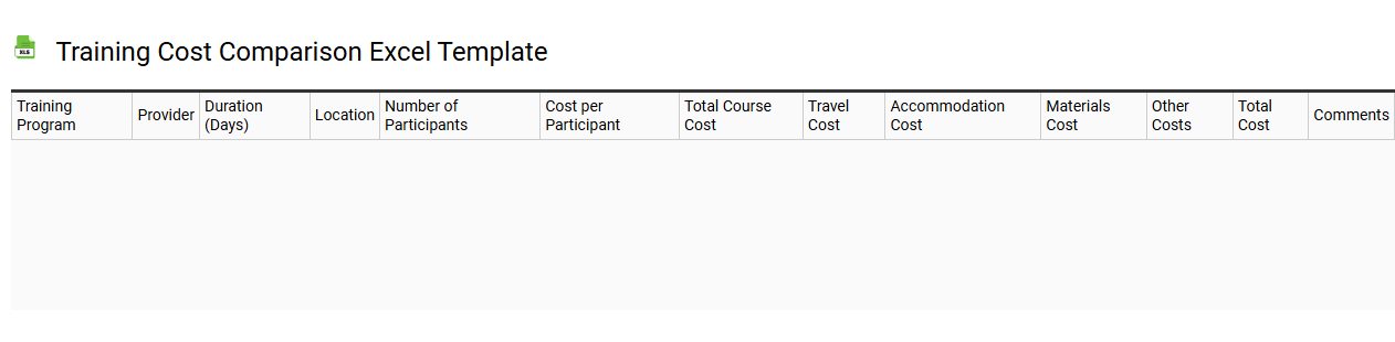Training cost comparison Excel template