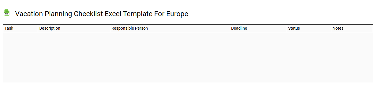 Vacation planning checklist Excel template for Europe